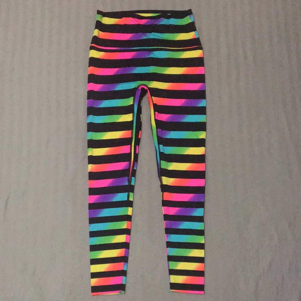 K-DEER Rainbow Striped Leggings with Black Stripes